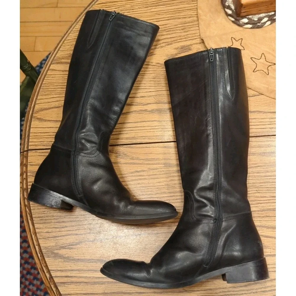 Davos Gomma Knee High‎ Boots Black Made In Italy 38 US 7